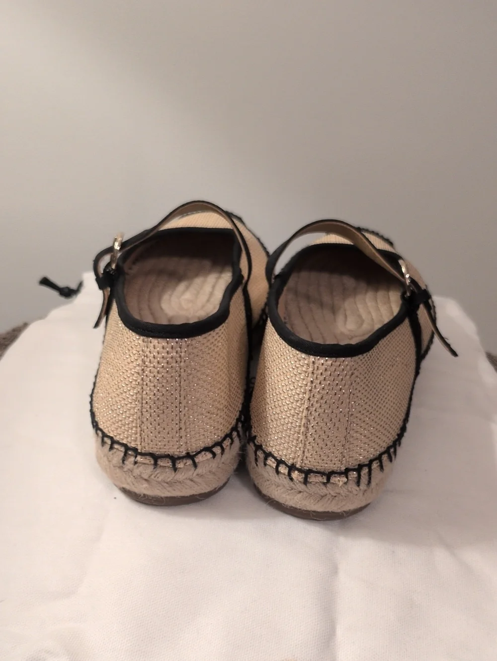 J. Crew Woven Metallic Mary Jane Espadrille with Black Trim SZ